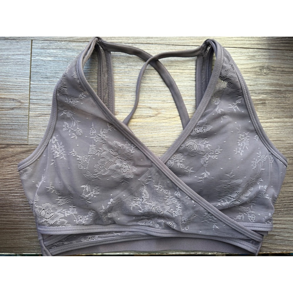 Mono B Lace Sports Bra Crisscross Back Purple Medium Athletic‎ Yoga Workout